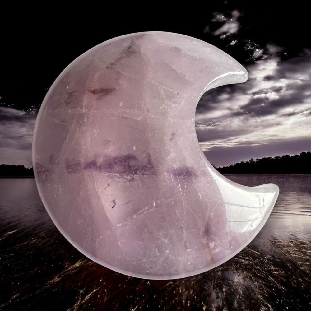 Amethyst Crystal Crescent‎ Moon Carving Meditation Stone